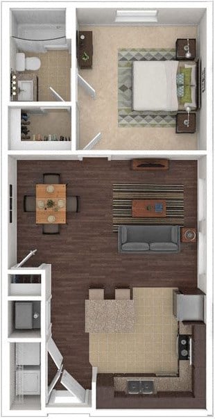 Floor plan for 1 bed, 1 bath, 645 sqft